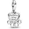 PANDORA Passions Pendente in argento Sterling con cuore e stampa a forma di zamp