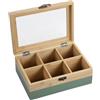 Kesper® | Scatola da tè Materiale: bambù certificato FSC® - 6 scomparti - con finestra e chiusura retrò - Scatola da tè per conservazione, dimensioni: 21,5 x 15 x 8,5 cm - senza tè, colore: verde