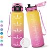 Motswedi Borraccia, 1000ML Senza BPA, Borraccia Bambini, Con marca temporale, Borraccia Motivazionale, Design della serratura a prova di perdite, Bottiglia Acqua per Sport, Scalare Montagne - Giallo&Rosa