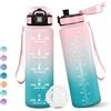 Motswedi Borraccia, 1000ML Senza BPA, Borraccia Bambini, Con marca temporale, Borraccia Motivazionale, Design della serratura a prova di perdite, Bottiglia Acqua per Sport, Scalare Montagne - Rosa&Ciano