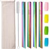morneve Cannucce Bubble Tea Riutilizzabili Metallo, Cannucce Smoothie Milkshake Boba 12mm Extra Larghe Cannuccia Acciaio tè alle bolle Frullato Bevande Succo, Aguzzo Punte in Silicone Spazzola 4pcs Colorate