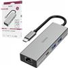 Hama Hub 4 Puertos USB-C a USB-A/USB-C/RJ-45 Gris