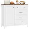 HOCSOK Credenza Cucina, Mobiletto con 5 cassetti e 1 Anta, Armadio di Stoccaggio in Legno Salvaspazio con Ripiano Regolabile, per Soggiorno, Sala da Pranzo, Cucina, Bianco e Marrone