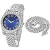 HALUKAKAH Orologio Diamanti Iced Out per Ragazzi - Placcato Oro 18 Carati/Platino,Quadrante Verde/Blu/Rosso 36mm,Lunghezza 20cm,Opzionale con Catena Cubana e Strumento di Regolazione - Scatola Regalo