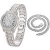 HALUKAKAH Orologio con Diamanti in Oro per Ragazzi,Adolescenti,Bambini - Placcato in Platino,Quadrante Tondo 32mm,Quarzo Giapponese - Lunghezza 19.5cm,con Catena Cubana 40cm e Strumento Regolatore