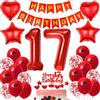 Ohaoduo Palloncini 17 Anni Compleanno Ragazza Decorazioni - Rosso Foil Palloncini e Torta Decorazioni