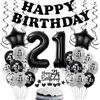 Crazy-M Decorazioni Compleanno 21 Anni Uomo Donna - Palloncini Nero Grigio, Decorazione Torta - Set Completo per Festa