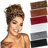 BELEVO 6 Pezzi Fascia Donna Capelli, Fascia Elastica Capelli Bandana Antiscivolo Da Donna Fascia Sportiva Adatto Per Corsa, Yoga, Palestra (Stampa leopardata, Tinta Unita)