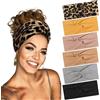 BELEVO 6 Pezzi Fascia Donna Capelli, Fascia Elastica Capelli Bandana Antiscivolo Da Donna Fascia Sportiva Adatto Per Corsa, Yoga, Palestra (Stampa leopardata, Tinta Unita)