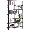 Easycomfort Grande Scaffale Libreria da Parete in Legno e Metallo Nero con 6 Ripiani, Stile Vintage Industriale, 100x30x182cm
