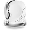 VEWEET Servizio di Piatti Piani 24,7 x 2,2 cm in Porcellana Set di 6 Piatti Moderni da Pasta, Bistecca Piatti Quadrati con Linee Nere e Argento Serie FIONA, Microonde e Lavastoviglie Possibile