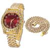 HALUKAKAH Orologio Diamanti Iced Out per Ragazzi Adolescenti - Placcato Oro 18 Carati,Quadrante Rosso 36mm,Lunghezza 20cm,con Catena Cubane 40cm e Strumento di Regolazione - Scatola Regalo Dorata