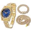 HALUKAKAH Orologio Diamanti Iced Out per Ragazzi - Placcato Oro 18 Carati/Platino,Quadrante Verde/Blu/Rosso 36mm,Lunghezza 20cm,Opzionale con Catena Cubana e Strumento di Regolazione - Scatola Regalo