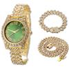 HALUKAKAH Orologio Diamanti Iced Out per Ragazzi - Placcato Oro 18 Carati/Platino,Quadrante Verde/Blu/Rosso 36mm,Lunghezza 20cm,Opzionale con Catena Cubana e Strumento di Regolazione - Scatola Regalo