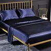 Jemiipee 4 Pezzi Completo Lenzuolo Letto Matrimoniale, 1 x Lenzuola Sotto con Angoli Tinta Unita 180x200 cm con 1 x Lenzuolo Piatto e 2 x Federe, Biancheria da Letto in Raso, Blu Navy