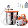 VEVOR Kit Pompa a Vuoto da 110 L/min, Kit Camera di Degasaggio 11,36 L, Pompa per Vuoto Monostadio, Coperchio in Vetro Temperato, Tubo 1,5 m, per Stabilizzare Resina Siliconica Degassante Legno