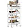HOMCOM Carrello da Cucina a 5 Livelli con 4 Cesti Estraibili, in Metallo, PP e Legno, 39.5x24x82 cm, Bianco e Rovere | Aosom Italy