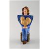 Gustavsberg Rarissima figura unica di Lisa Larson di donna seduta in blu con gallo dorato