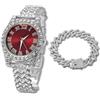 HALUKAKAH Orologio Diamanti Iced Out per Ragazzi - Placcato Oro 18 Carati/Platino,Quadrante Verde/Blu/Rosso 36mm,Lunghezza 20cm,Opzionale con Catena Cubana e Strumento di Regolazione - Scatola Regalo