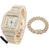 HALUKAKAH Orologio Diamanti Iced Out per Ragazzi Adolescenti - Placcato Oro 18 Carati,Quadrante Quadrato 40mm,Lunghezza 20cm,con Catena Cubane 18cm e Strumento di Regolazione - Scatola Regalo Dorata
