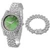 HALUKAKAH Orologio Diamanti Iced Out per Ragazzi - Placcato Oro 18 Carati/Platino,Quadrante Verde/Blu/Rosso 36mm,Lunghezza 20cm,Opzionale con Catena Cubana e Strumento di Regolazione - Scatola Regalo