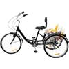 chennnls Triciclo per adulti, 24 pollici, 7 marce, 3 ruote, pieghevole e regolabile, con cestino della spesa e sedile posteriore, bicicletta da carico per anziani/donne/City Tricycle (nero)