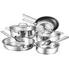 EURONOVITA' SRL ITALY EN-228281 Batteria di Pentole Chef 10 Pezzi Set di Pentole e Padelle, Casseruola in Acciaio Inox Cromato Adatto per Piastre a Induzione, Coperchio in Vetro con Sistema Evaporativo
