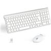 LeadsaiL Tastiera e Mouse Wireless, Ergonomica Kit Mouse e Tastiera USB Senza Fili, Silenziosa, Tastierino Numerico, 1600DPI, Layout QWERTY per Computer, Desktop-Argento