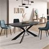 DEGHI Tavolo allungabile 160-200x90 cm top in ceramica effetto marmo con gambe in metallo nero - Augusto