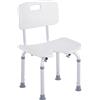 HOMCOM Sedia Doccia Regolabile su 8 Livelli con Fori di Drenaggio, in Alluminio e PE, 48x42x71-83.5 cm, Bianco e Argento