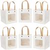 NBEADS 12pz Sacchetti di Carta Bianca Artigianale, 15x15cm Sacchetti Regalo in Carta con Manici Borsa in Carta Kraft per Bomboniere Finestra Quadrata Trasparente per Confezioni di Biscotti Caramelle