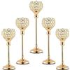 Fullvaseer Ecom King - Portacandele in cristallo dorato, per decorazione da tavolo nuziale, centrotavola per feste e decorazioni per la casa (oro, 5 pezzi)