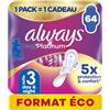 Always Platinum - Asciugamani igienici con ali, notte, flusso medio ad abbondanti, formato Eco, 64 tasche singole (4 x 16), 5 misure di comfort