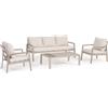 Set salotto ELNA con 1 divano, 2 poltrone e 1 tavolino in alluminio tortora con inserti in polywood
