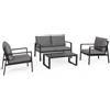 Set salotto HILDE con 1 divano, 2 poltroncine e 1 tavolino in alluminio antracite, con cuscini