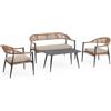 Konte.Design Set salotto JANDIA con 1 divano, 2 poltrone e 1 tavolino in alluminio antracite e fibra intrecciata naturale