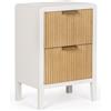 Konte.Design Comodino CHARLEY in legno bianco e 2 cassetti in legno naturale paulownia, 40x30x60 cm