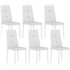 HOMCOM Set di 6 Sedie da Pranzo Rivestite in PU con Schienale Alto con Bottoni e Gambe in Acciaio Design Moderno Bianco | Aosom Italy