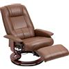 HOMCOM Poltrona relax reclinabile poggiapiedi regolabile girevole 360° base in legno rivestimento sintetico marrone | Aosom Italy
