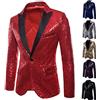 GZYshoyao Giacca da Uomo Con Paillette, Oro Glitterato, Slim Fit, da Sposa, Maniche Lunghe, per Matrimoni e Feste, Abbigliamento Formale (Rosso, XL)