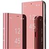 QIWEIQING Custodia compatibile con Samsung Galaxy Note 10 Plus a libro Specchio Makeup Smart View Stand Custodia Flip Case Cover per Galaxy Note 10 Plus Flip Mirror Rosa Oro QH