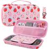 RHOTALL Custodia da trasporto rosa fragola per Nintendo Switch 2 (2025) da 7,9, custodia protettiva rigida sottile da viaggio con 10 slot per cartucce di gioco, porta accessori e tracolla