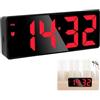 Dozylive Sveglia Digitale, Sveglia da Comodino con Temperatura e LED Grande Schermo Snooze Orologio da Comodino USB/batteriaa Specchio 3 Livelli di Luminosità USB Ricaricare Sistema 12/24 Ore (Luce Rossa)