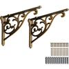 khtumeware Confezione da 2 staffe per mensole da 20,3 cm, in ottone antico, staffe in metallo per scaffali, ornate resistenti, decorative per mensole (2, ottone anticato)