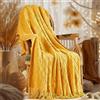 inhand, Coperta autunnale lavorata a maglia per divano e letto, coperta per Halloween con nappa, giallo senape, leggera, decorativa, in stile fattoria, coperta in tessuto caldo per donne, 127 x 152,4