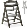 hauck Seggiolone Pappa in Legno Alpha+ - Da 6 mesi fino a 90 kg, Design Elegante - Legno Testato FSC®, Incl. Barra Frontale, Cintura Inguinale e a 5 Punti - Charcoal