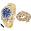 HALUKAKAH Orologio Diamanti Iced Out per Ragazzi - Placcato Oro 18 Carati/Platino,Quadrante Verde/Blu/Rosso 42mm,Lunghezza 20cm,Opzionale con Catena Cubana e Strumento di Regolazione - Scatola Regalo