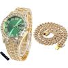 HALUKAKAH Orologio Diamanti Iced Out per Ragazzi - Placcato Oro 18 Carati/Platino,Quadrante Verde/Blu/Rosso 42mm,Lunghezza 20cm,Opzionale con Catena Cubana e Strumento di Regolazione - Scatola Regalo