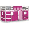 vidaXL Letto a Soppalco con Tende Bambini Rosa 90x190 cm Massello Pino