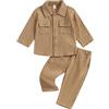 XIXIMAON Bambino Ragazzo 2 Pezzi Cotone Lino Pigiama Set Tinta Unita Manica Lunga Button Down Camicia Pantaloni Set Estate Autunno Lounge Set Baby Shower Vestiti, cachi, 12-18 Months